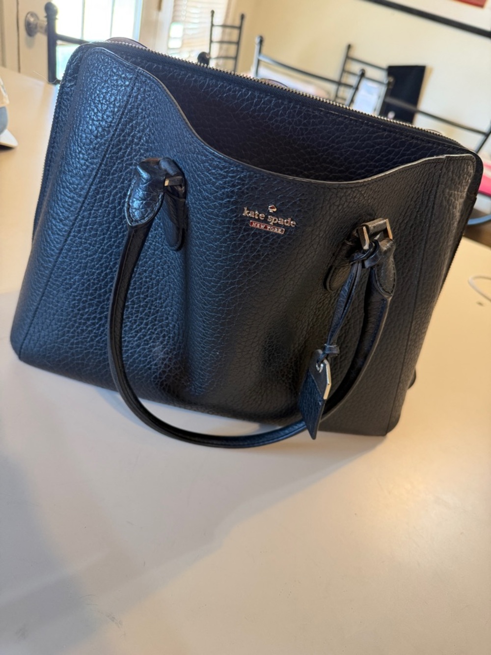 kate spade black pebbled leather shoulder tote